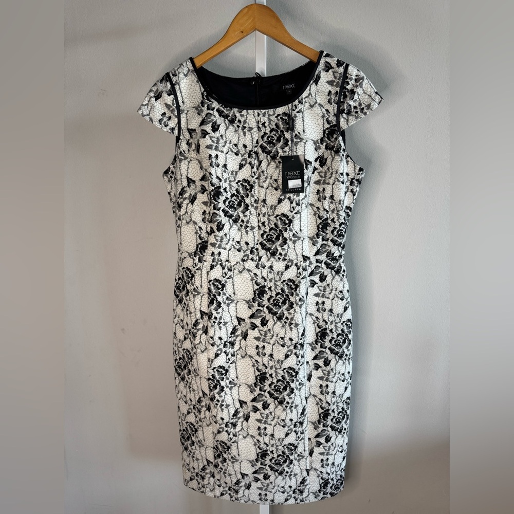 Next UK Black and White Floral Midi Dress